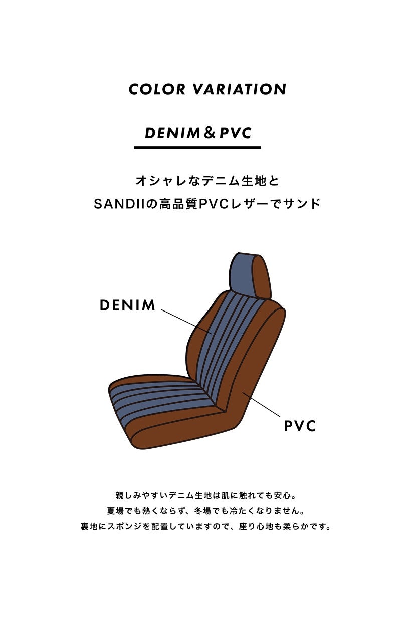 MARK X ZIOシートカバー Sandii サンディ デニムサンド インディゴブルー アイボリー