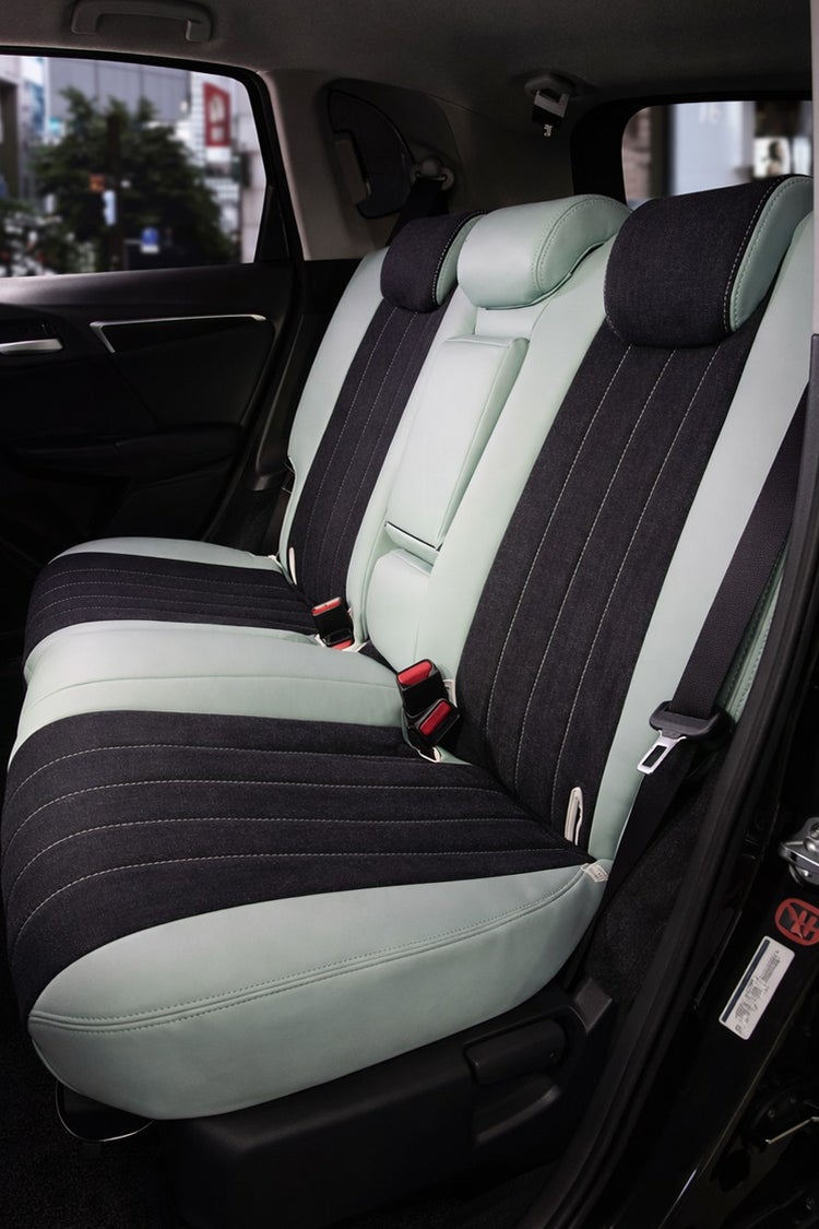 FIAT500 500C シートカバー Sandii デニムサンド ブラック×アクアマリン 2