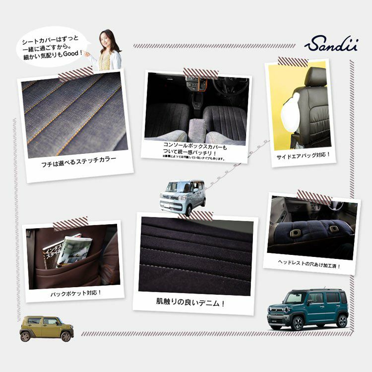 フィット シャトル シートカバー Sandii デニムロール 詳細5
